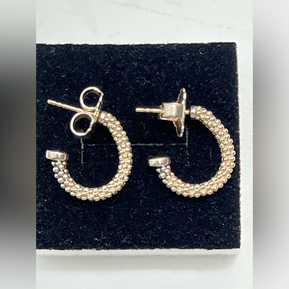 Lagos Sterling Silver Small Caviar Hoop Earrings w/ 14K Gold Posts, 5.45g - Picture 9 of 14